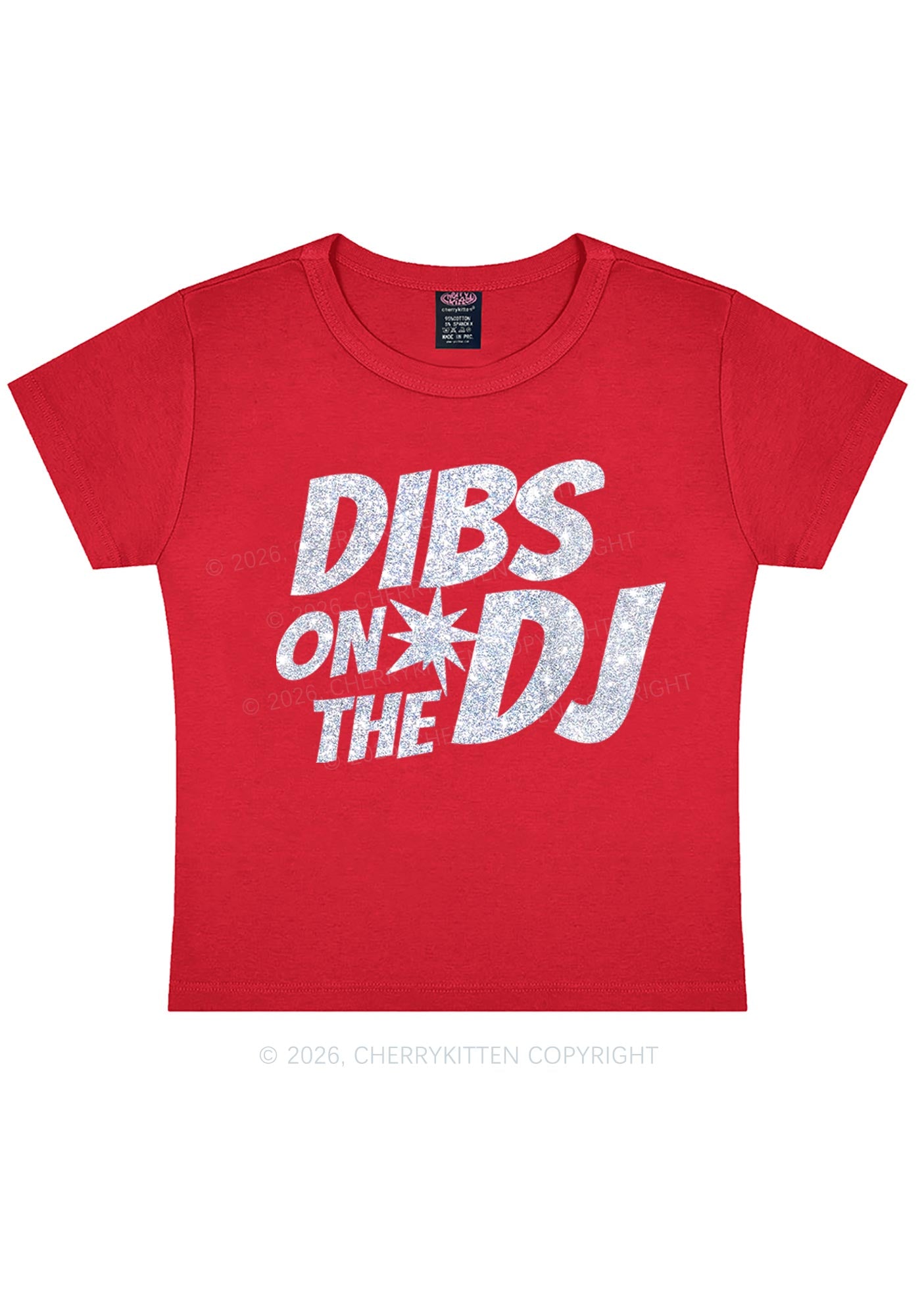 Glitter Dibs On The DJ Y2K Baby Tee Cherrykitten