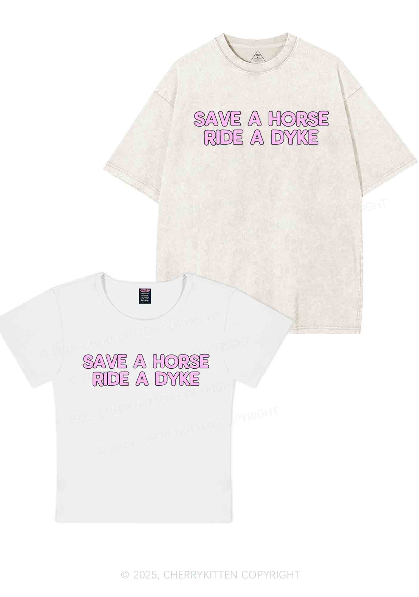 Save Horse Ride Dyke Y2K Valentine's Day Couple Shirt Cherrykitten