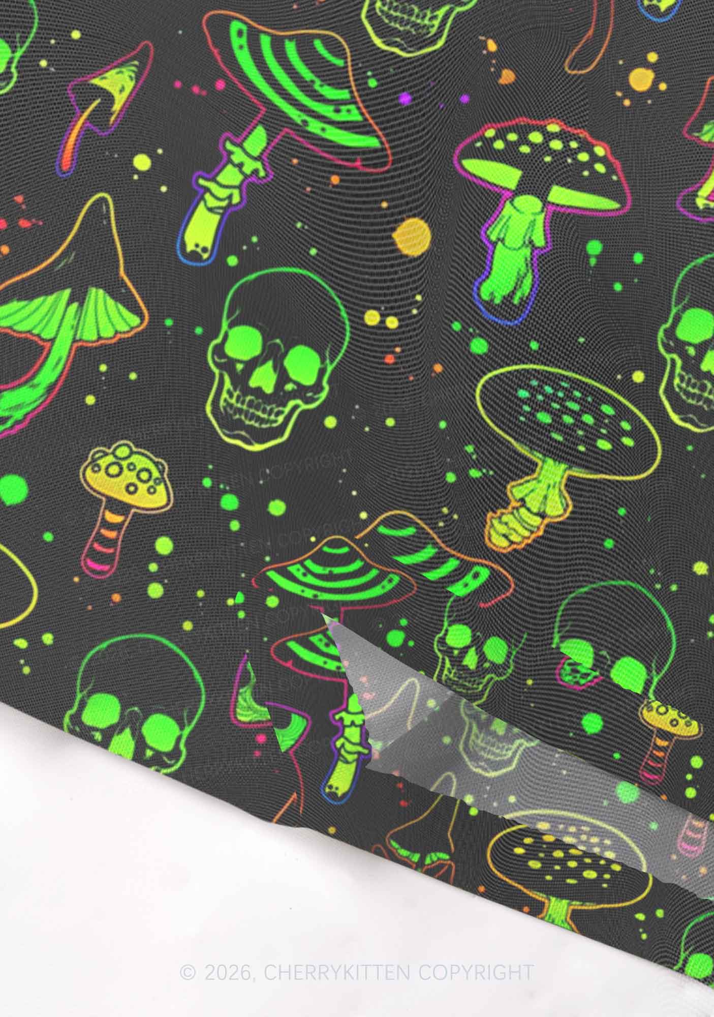 Neon Skull Mushroom Y2K Mesh Crop Top Cherrykitten