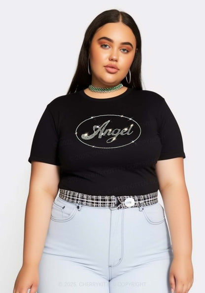 Curvy Rhinestone Angel Y2K Baby Tee Cherrykitten