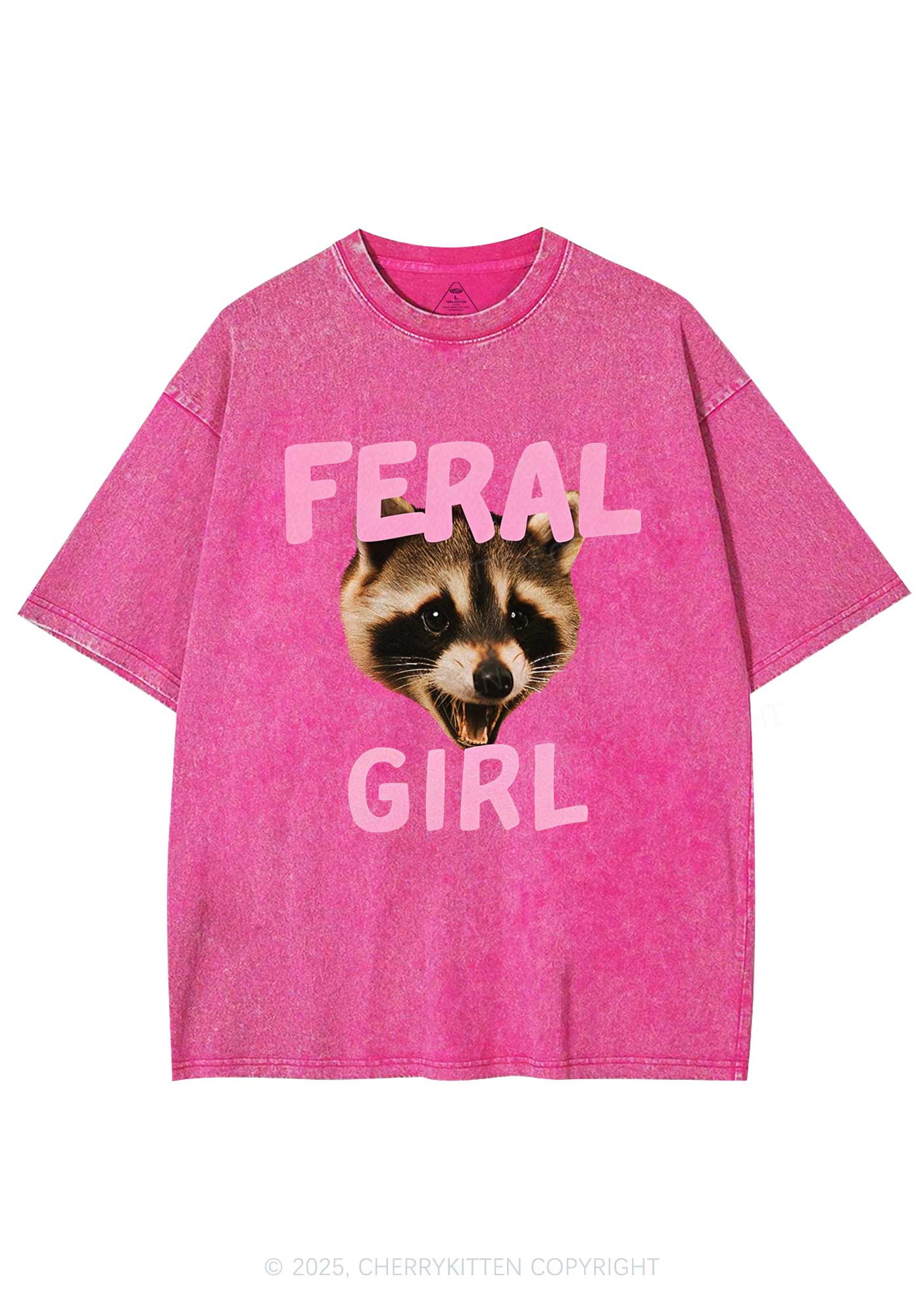Feral Girl Raccoon Y2K Shirts Washed Tee Cherrykitten