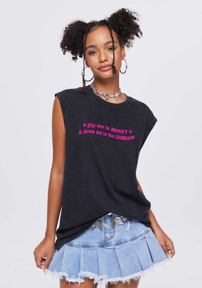 Honey Lesbians Pride Y2K Washed Muscle Tank Cherrykitten
