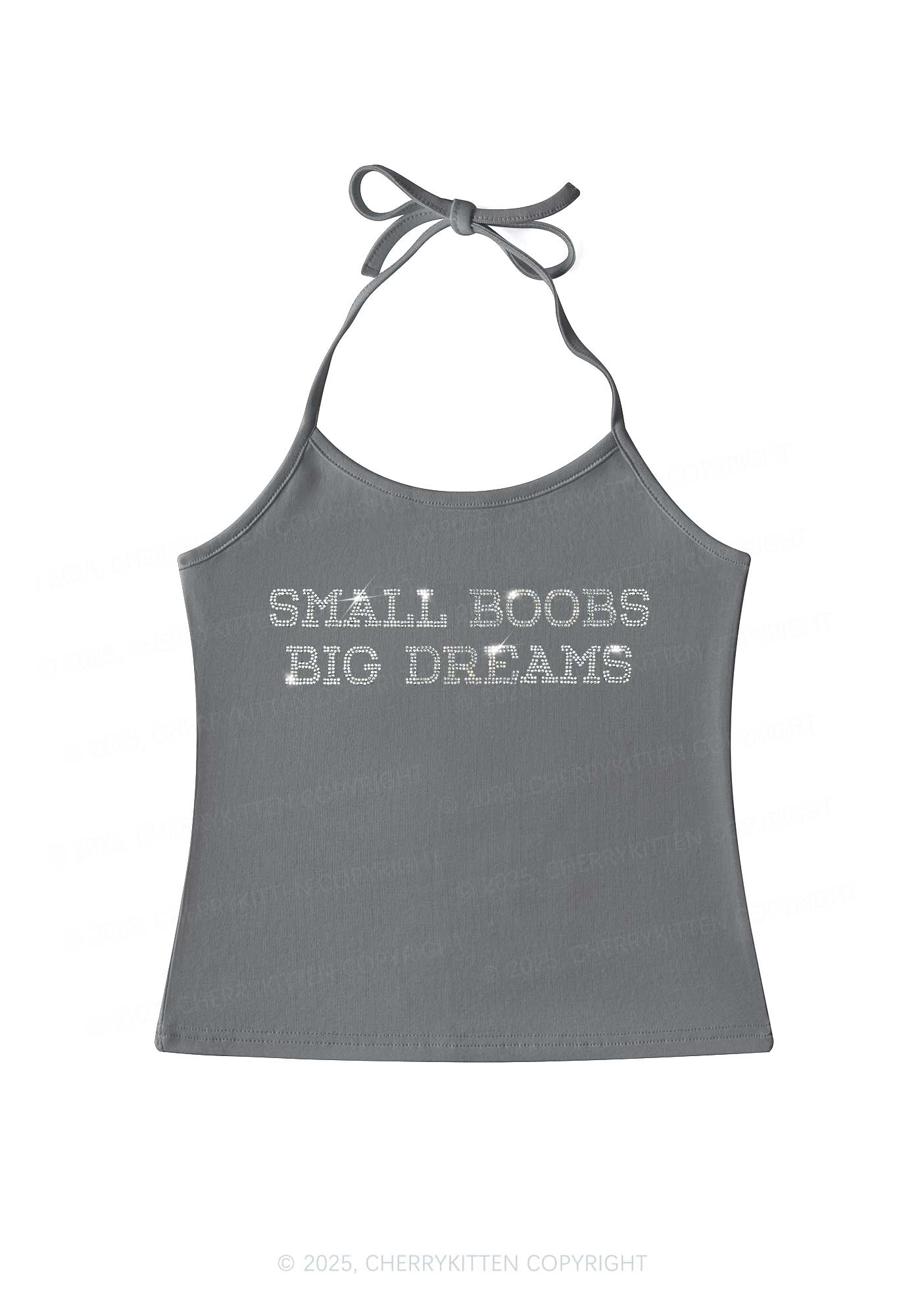 Rhinestone Small But Big Dreams Y2K Halter Neck Cami Cherrykitten