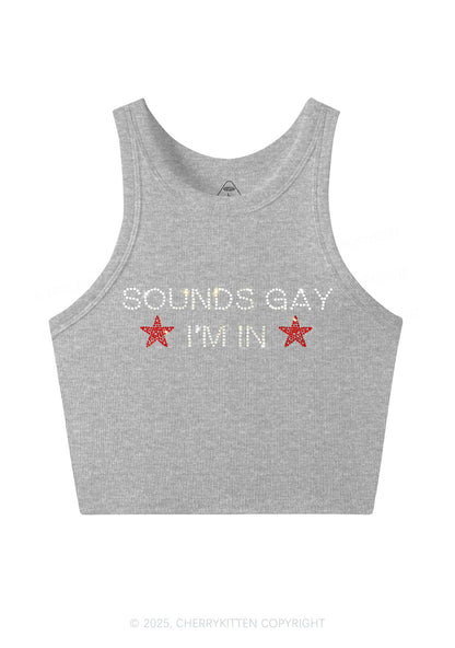 Rhinestone Sounds Gay Pride Y2K Crop Tank Top Cherrykitten