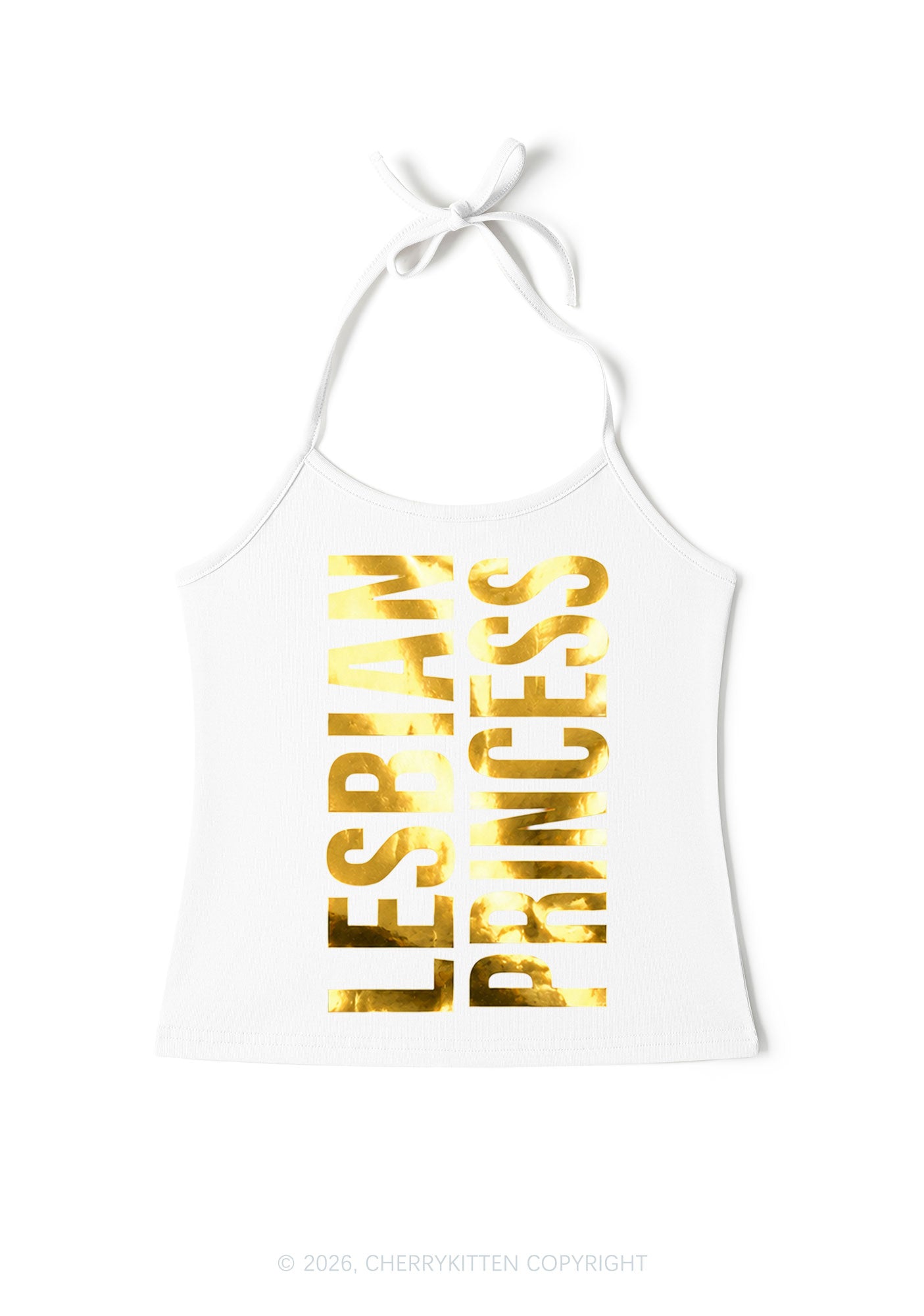 Lesbian Princess Pride Silver Foil Printed Y2K Halter Neck Cami Cherrykitten