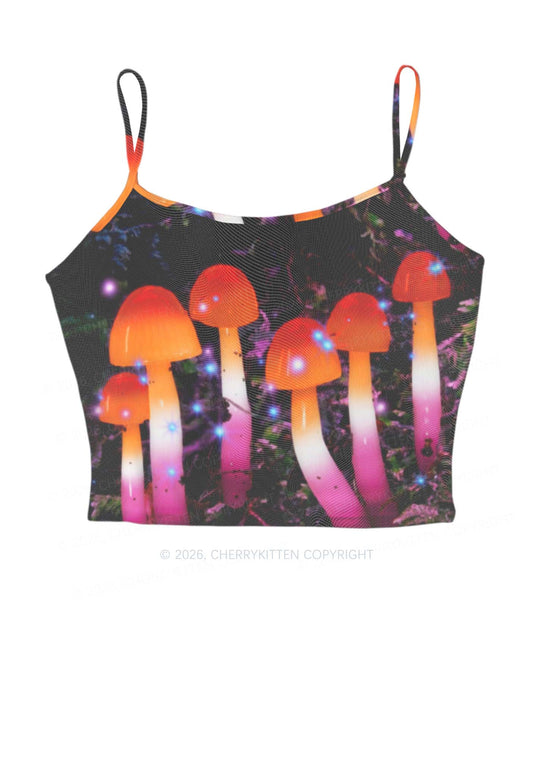 Lesbian Glowing Mushroom Pride Y2K Mesh Cami Tank Cherrykitten