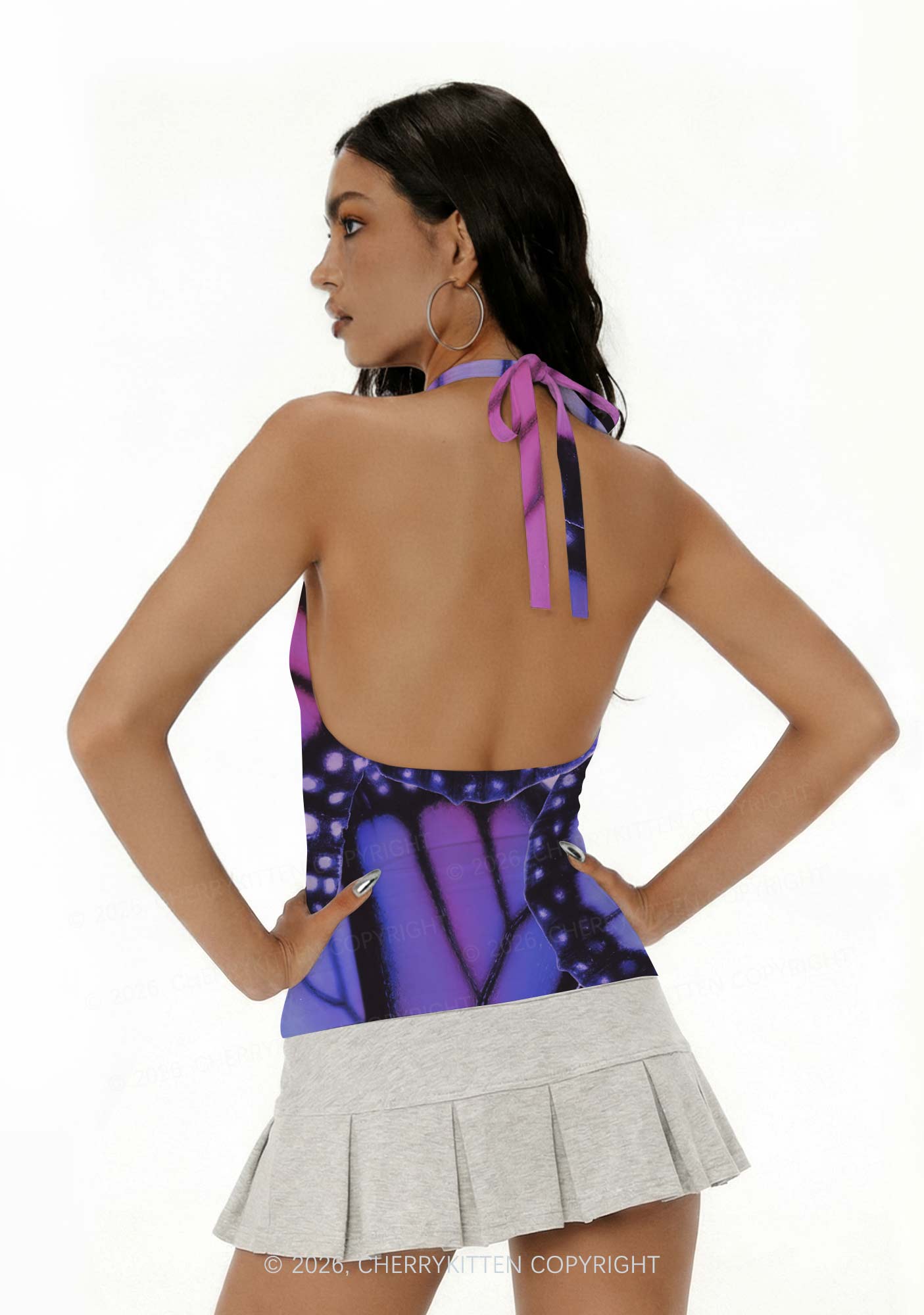 Bisexual Butterfly Wing Pride Y2K Print Halter Deep V Neck Cami Cherrykitten