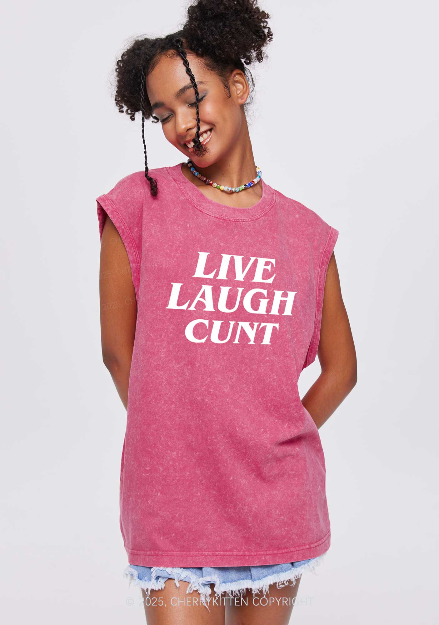Live Laugh Cxxt Y2K Washed Tank Cherrykitten