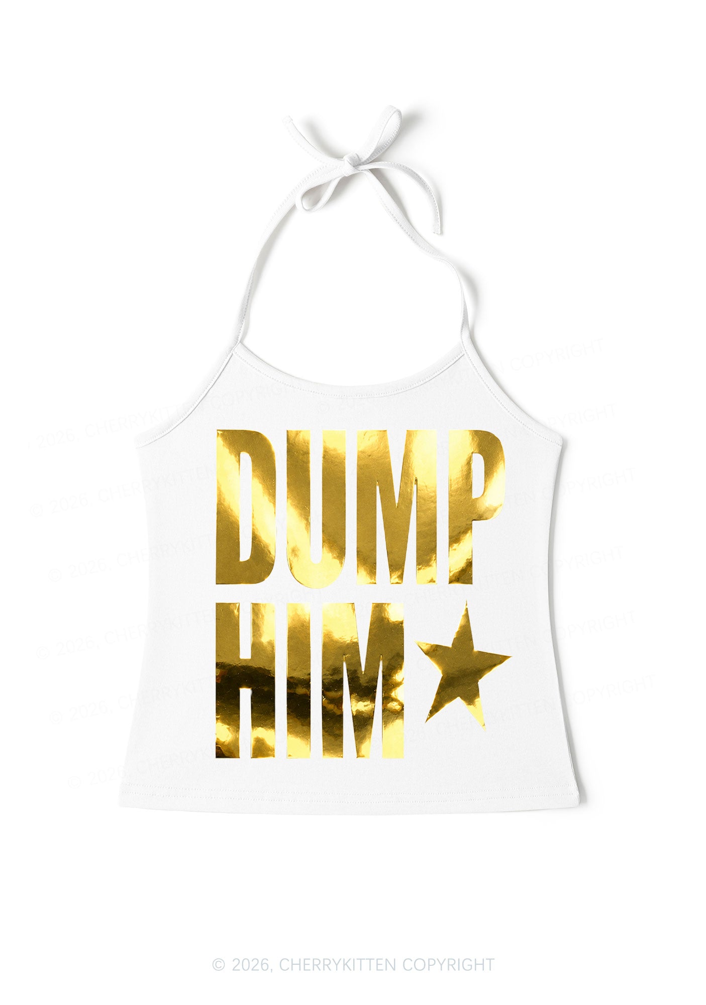 Dump Him Silver Foil Printed Y2K Halter Neck Cami Cherrykitten