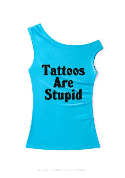 Tattoos Are Stupid Y2K Off Shoulder Tank Top Cherrykitten