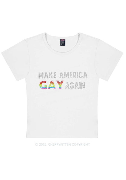 Rhinestone Make America Gay Again Pride Y2K Baby Tee Cherrykitten