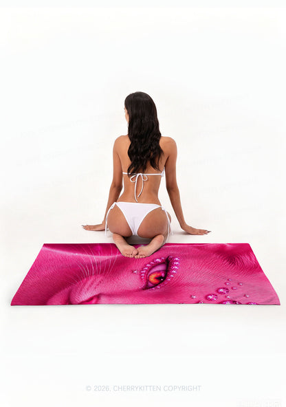Pink Eyeshadow Cat Y2K Beach Towel Cherrykitten