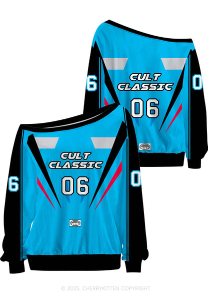 Custom Blue Cult Classic Y2K Off Shoulder Long Sleeve Sport Jersey Shirts Cherrykitten