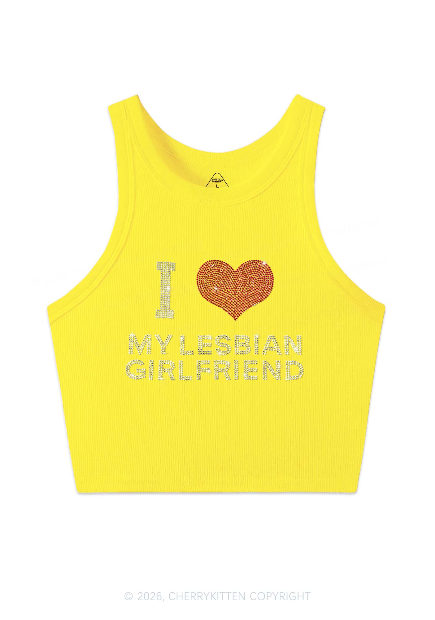 Rhinestone I Love My Lesbian GF Pride Y2K Crop Tank Top Cherrykitten