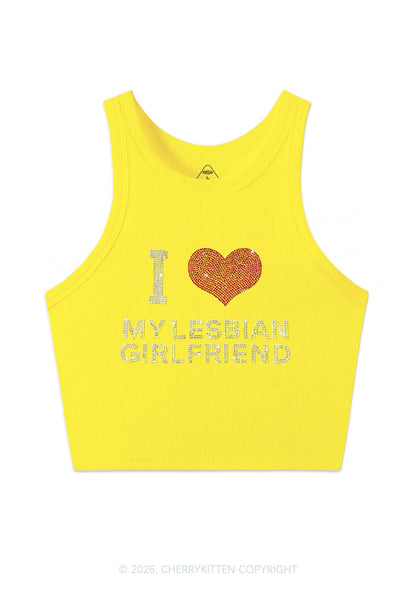 Rhinestone I Love My Lesbian GF Pride Y2K Crop Tank Top Cherrykitten