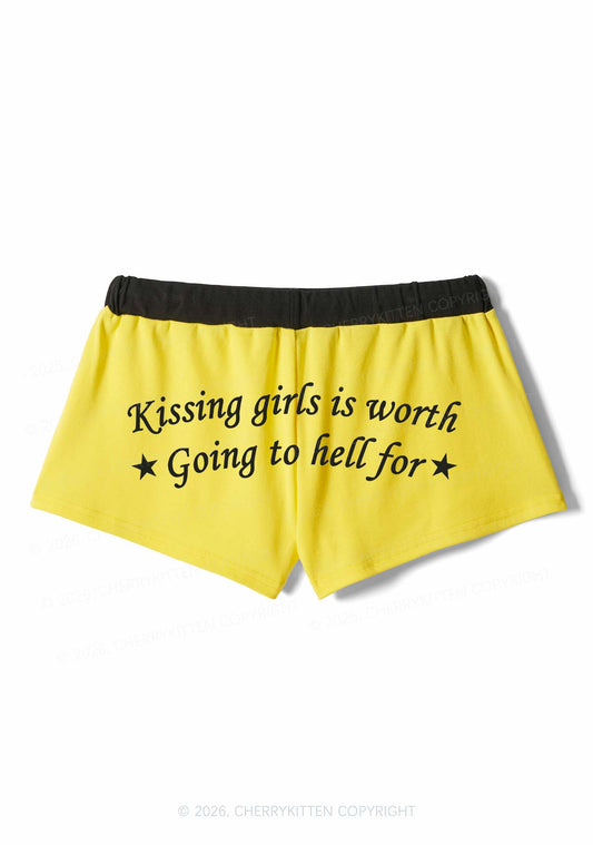 Kissing Girls is Worth Pride Y2K Drawstring Mini Shorts Cherrykitten