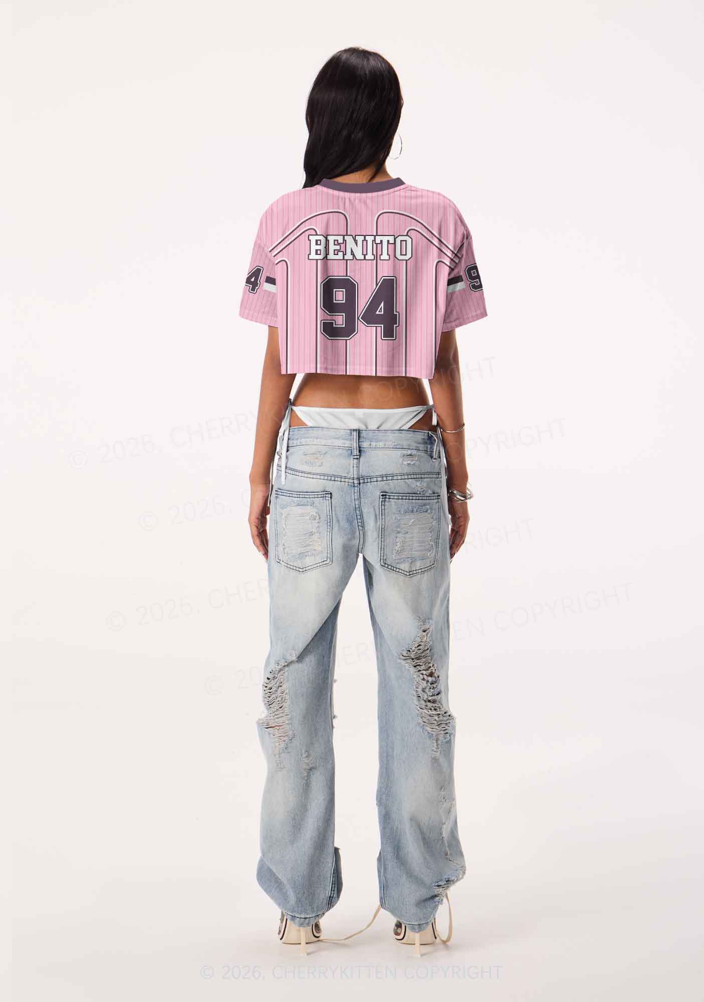 Pink Stripes Bunny Y2K Crop Sport Jersey Shirts Cherrykitten