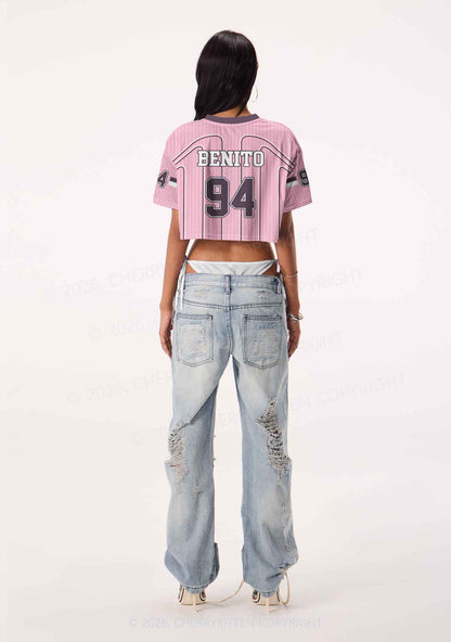 Pink Stripes Bunny Y2K Crop Sport Jersey Shirts Cherrykitten