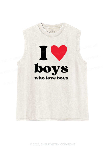 I Love Boys Pride Y2K Washed Muscle Tank Cherrykitten