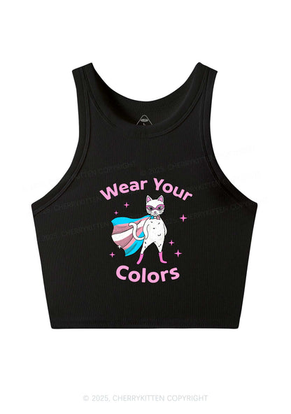 Transgender Flag Cat Pride Y2K Crop Tank Top Cherrykitten