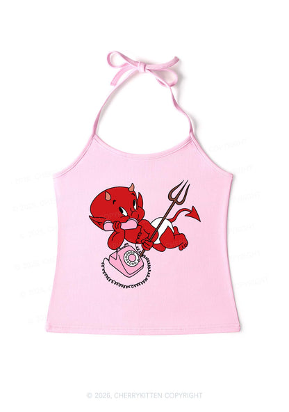 Little Devil On The Phone Y2K Halter Neck Cami Cherrykitten