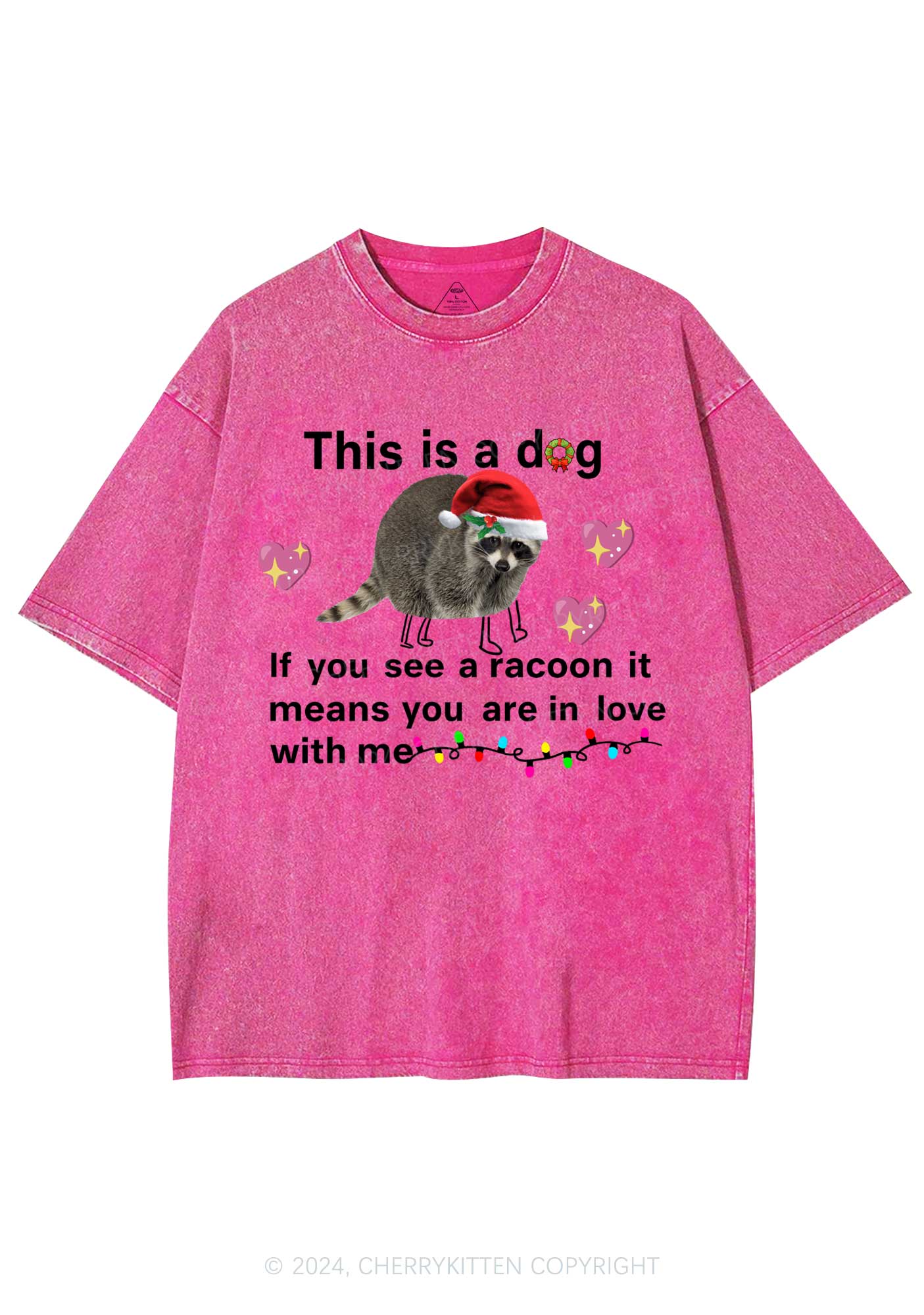 Christmas Dog Racoon Y2K Washed Tee Cherrykitten