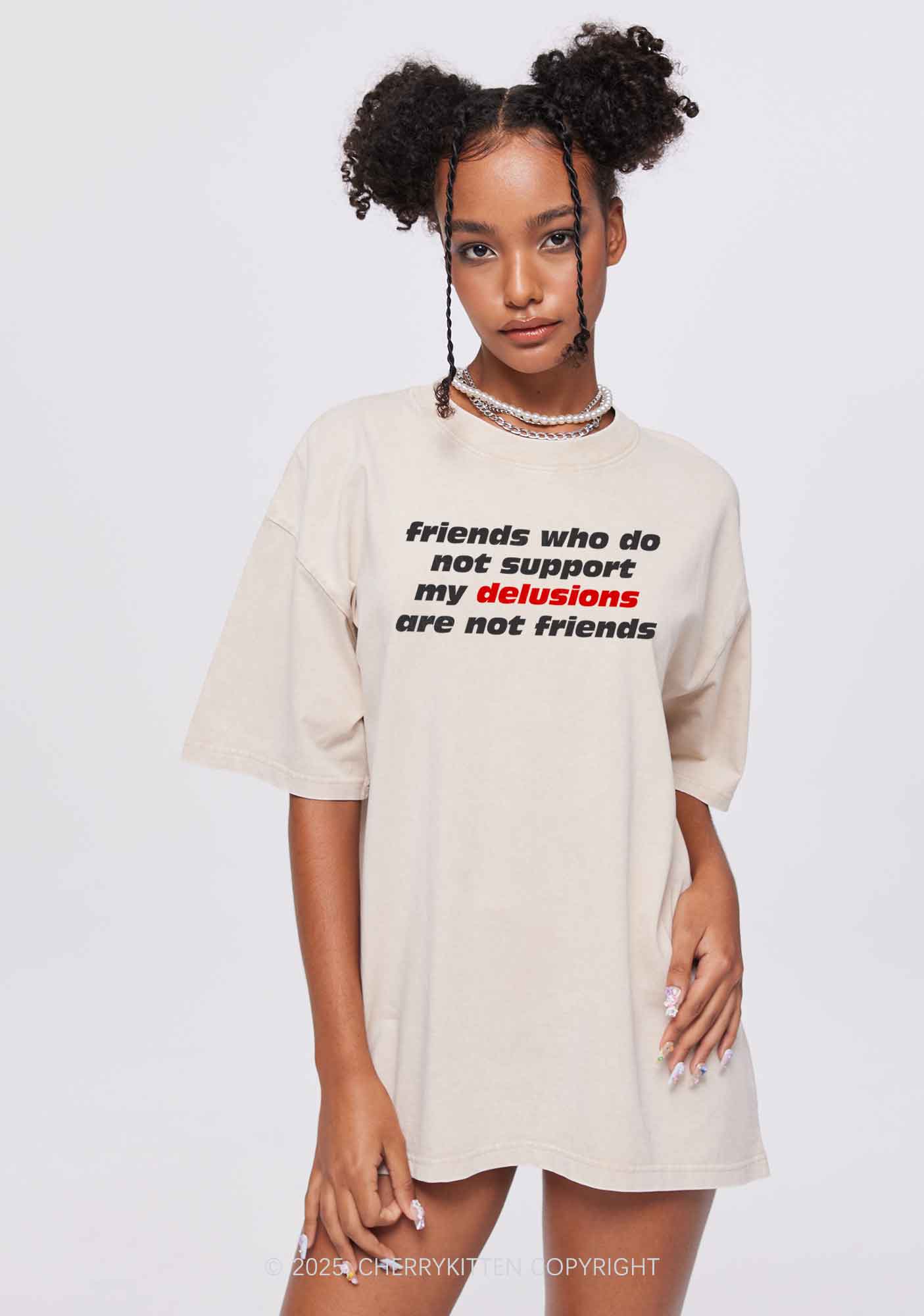 Friends Support My Delusions Y2K Shirts Washed Tee Cherrykitten