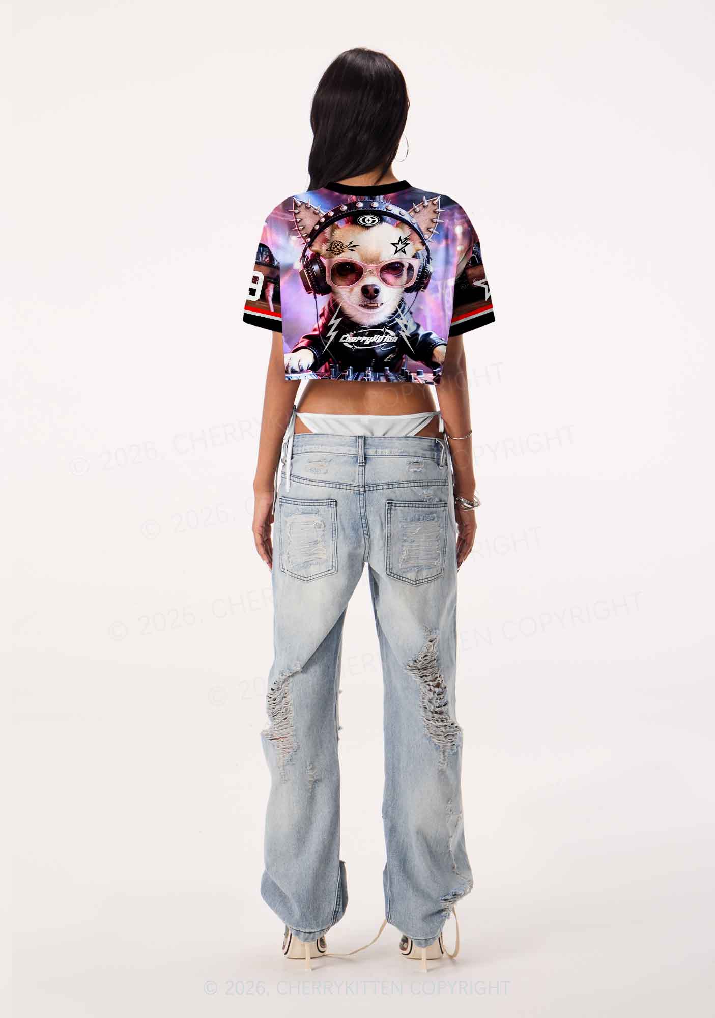 Punk Rock Chihuahua DJ Y2K Crop Sport Jersey Shirts Cherrykitten