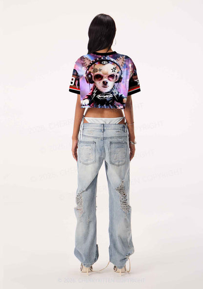 Punk Rock Chihuahua DJ Y2K Crop Sport Jersey Shirts Cherrykitten