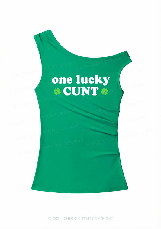 One Lucky Cxxt St Patricks Y2K Off Shoulder Tank Top Cherrykitten