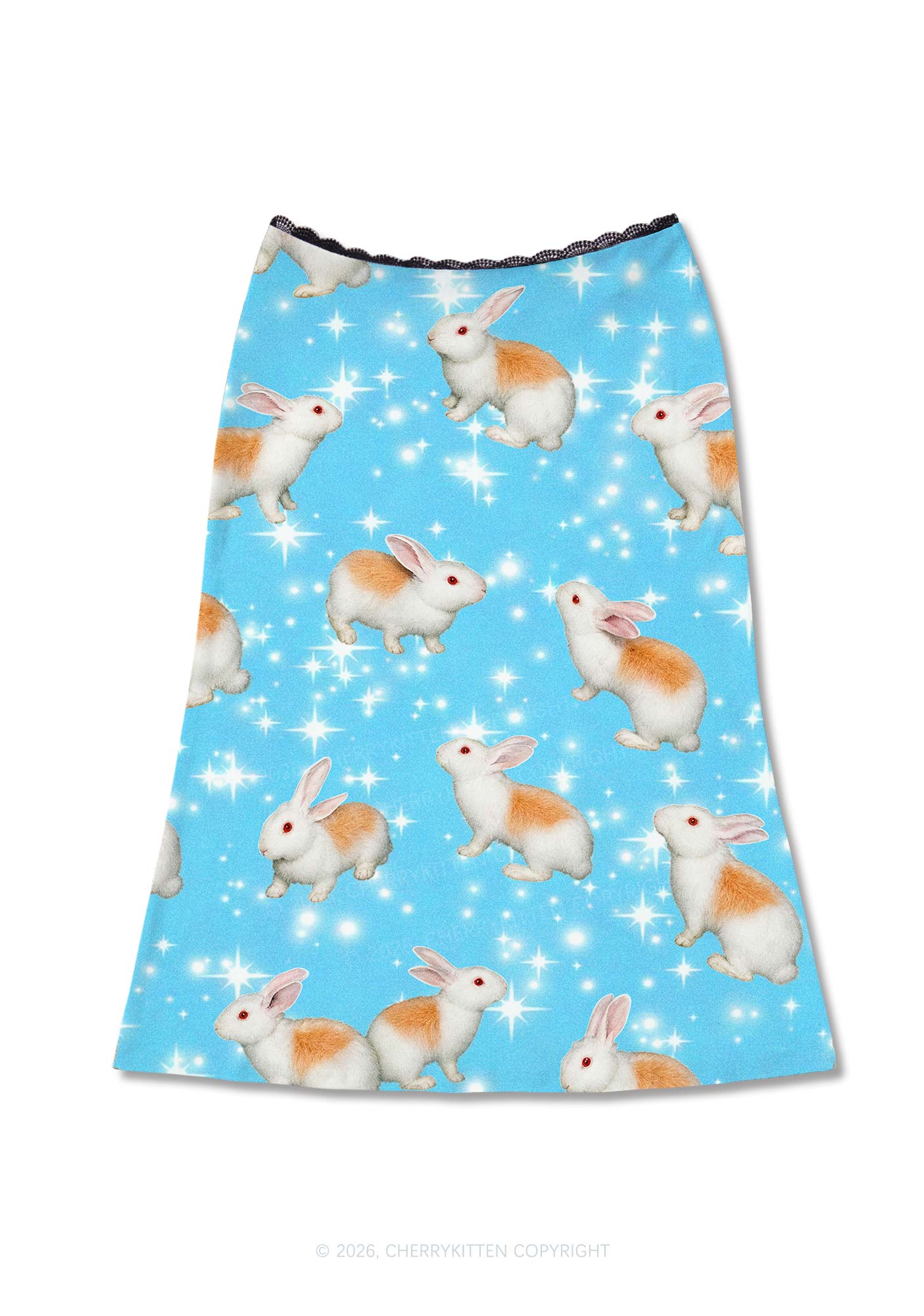Orange Spotted Bunny Y2K Print Midi Skirt Cherrykitten