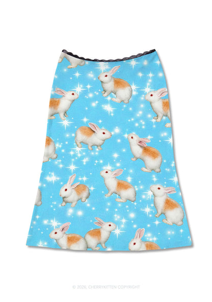 Orange Spotted Bunny Y2K Print Midi Skirt Cherrykitten