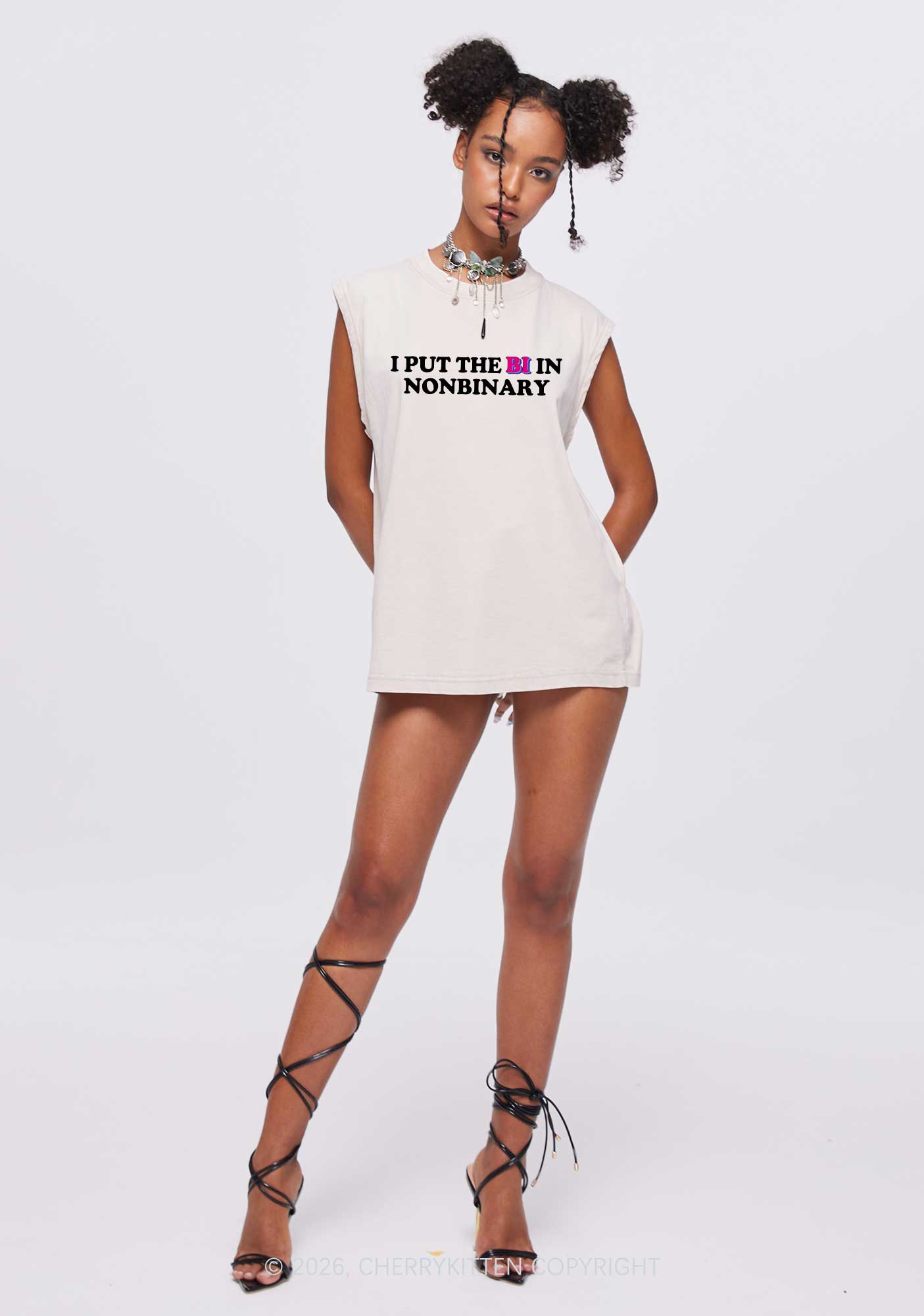 I Put The Bi In Nonbinary Pride Y2K Washed Muscle Tank Cherrykitten