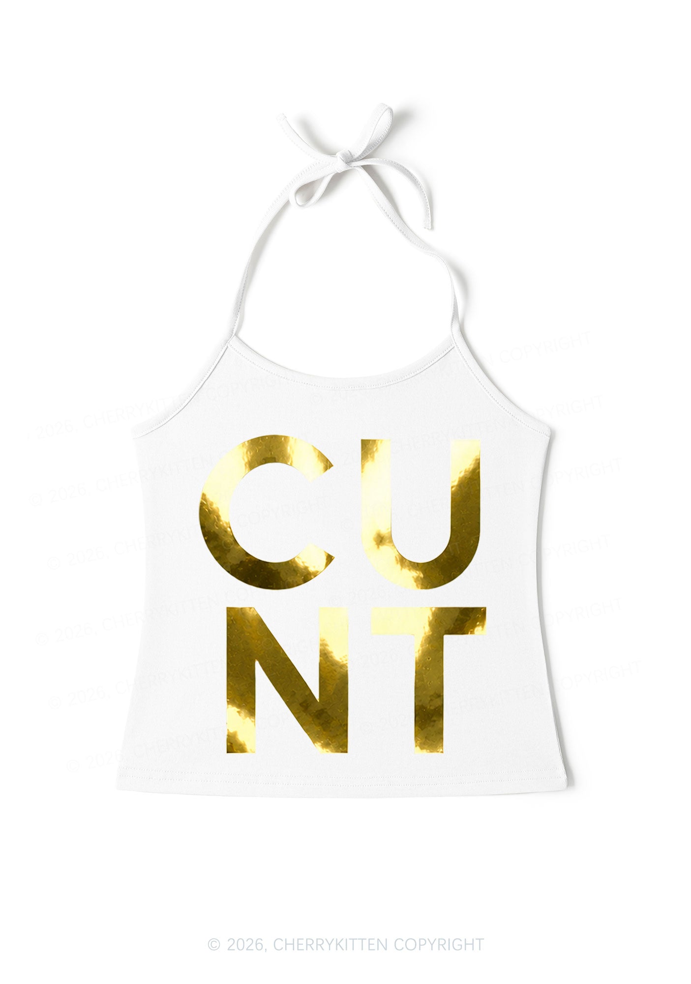 Cxxt Silver Foil Printed Y2K Halter Neck Cami Cherrykitten