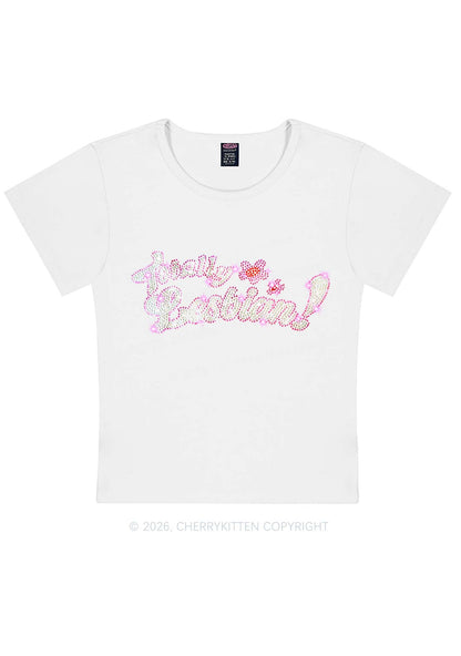 Rhinestone Totally Lesbian Pride Y2K Baby Tee Cherrykitten