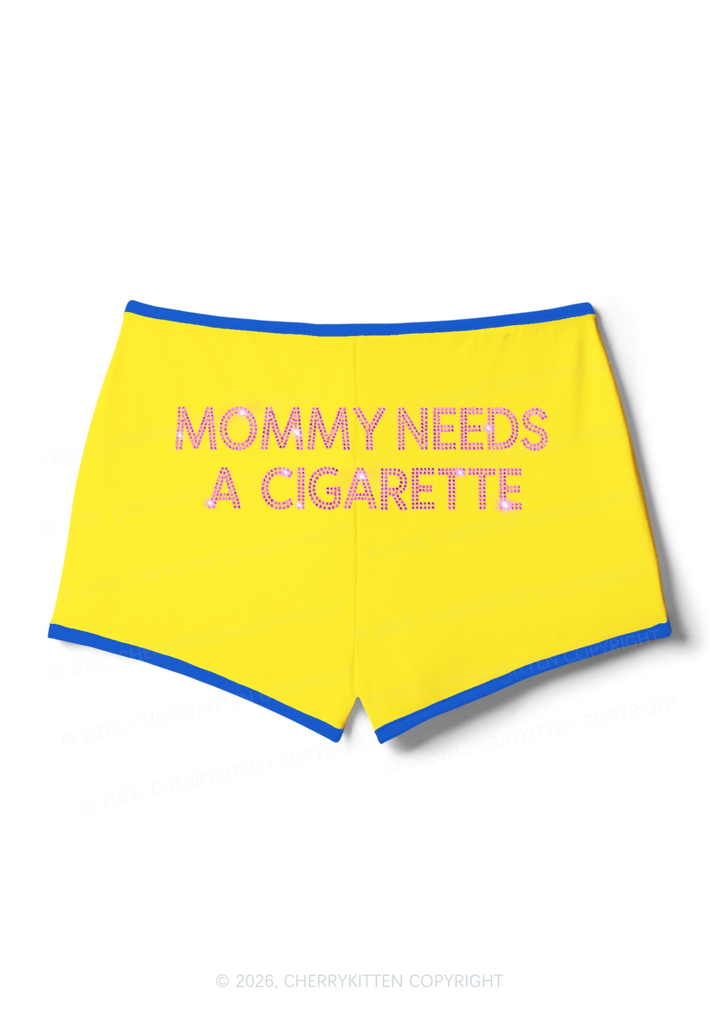 Rhinestone Mommy Needs Cigarette Y2K Booty Shorts Cherrykitten