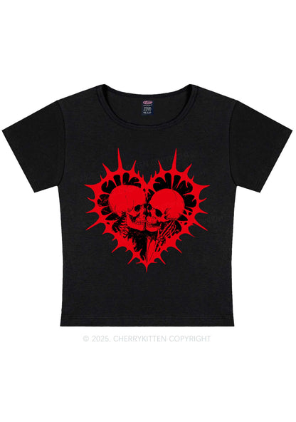 Spiked Heart Skulls Valentine's Day Y2K Baby Tee Cherrykitten