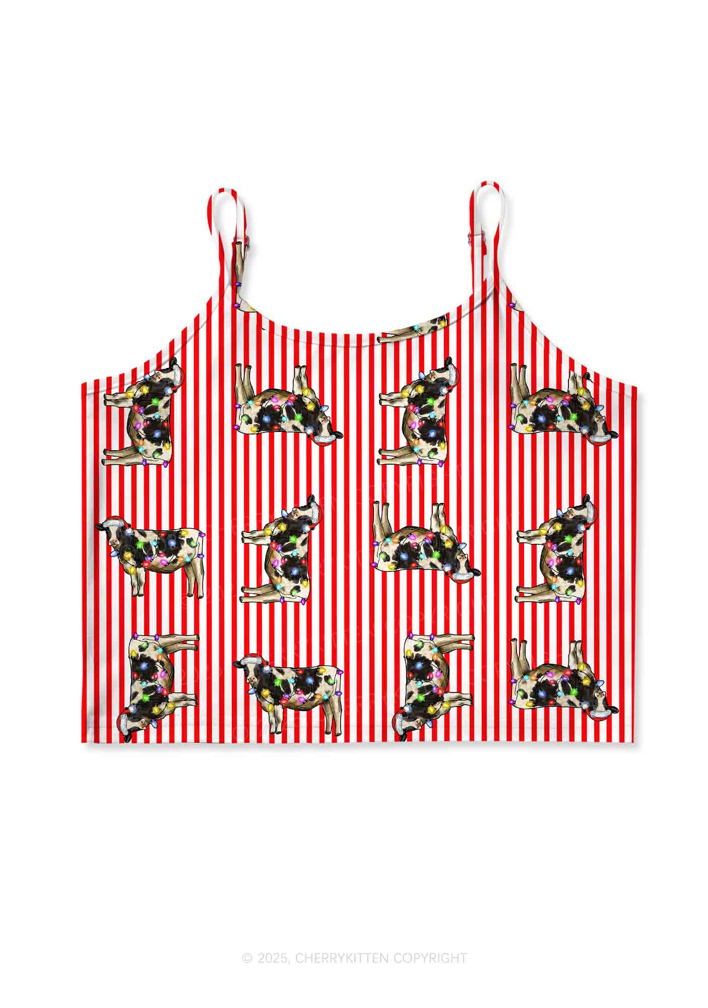 Christmas Cow Y2K Print Cami Crop Top Cherrykitten