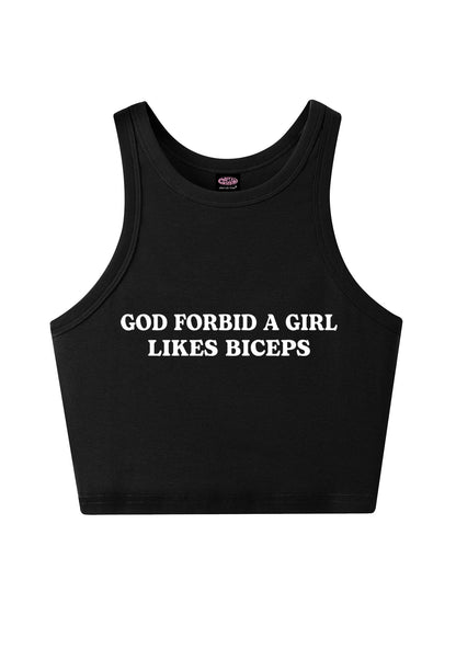 God Forbid A Girl Likes Biceps Y2K Crop Tank Top Cherrykitten