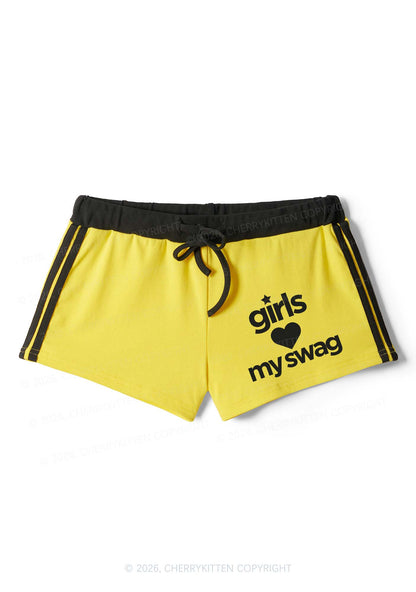 Girls Love My Swag Pride Y2K Drawstring Mini Shorts Cherrykitten