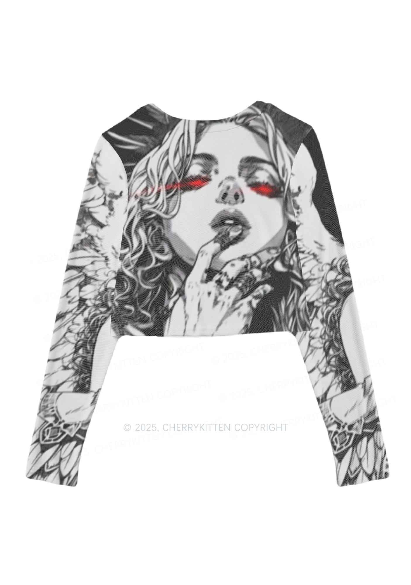 Girls Gaze Y2K Mesh Long Sleeve Crop Top Cherrykitten