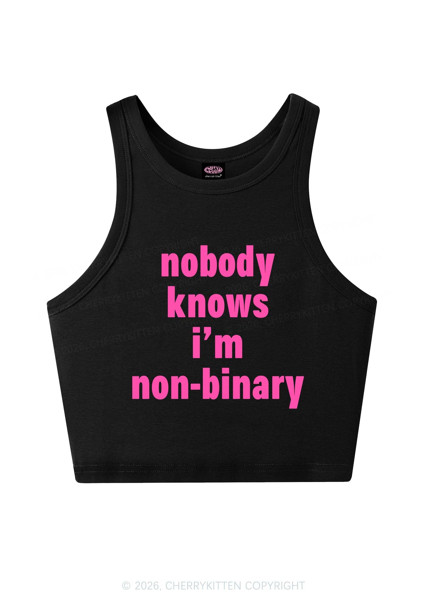 Nobody Knows Im Nonbinary Pride Y2K Crop Tank Top Cherrykitten