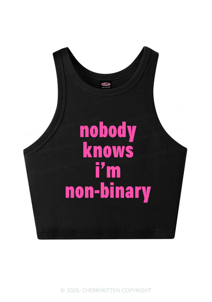 Nobody Knows Im Nonbinary Pride Y2K Crop Tank Top Cherrykitten