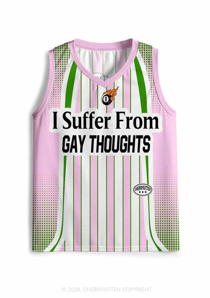 Pink Green Stripes Suffer From Gay Thoughts Pride Y2K Sport Jersey Tank Cherrykitten