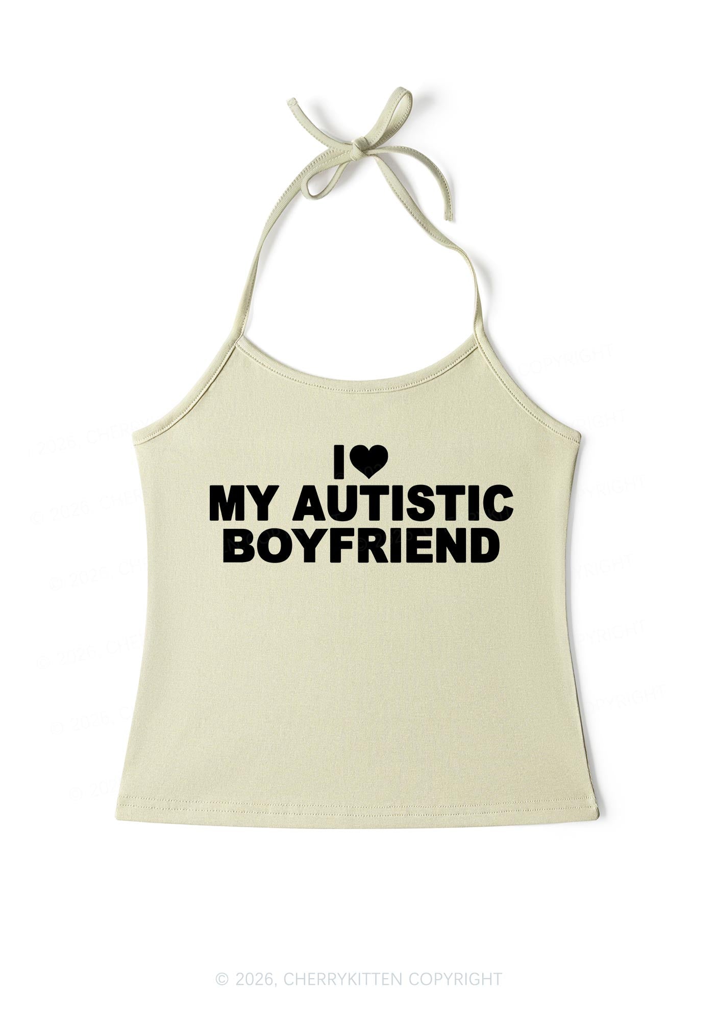 I Love My Autistic BF Valentine's Day Y2K Halter Neck Cami Cherrykitten