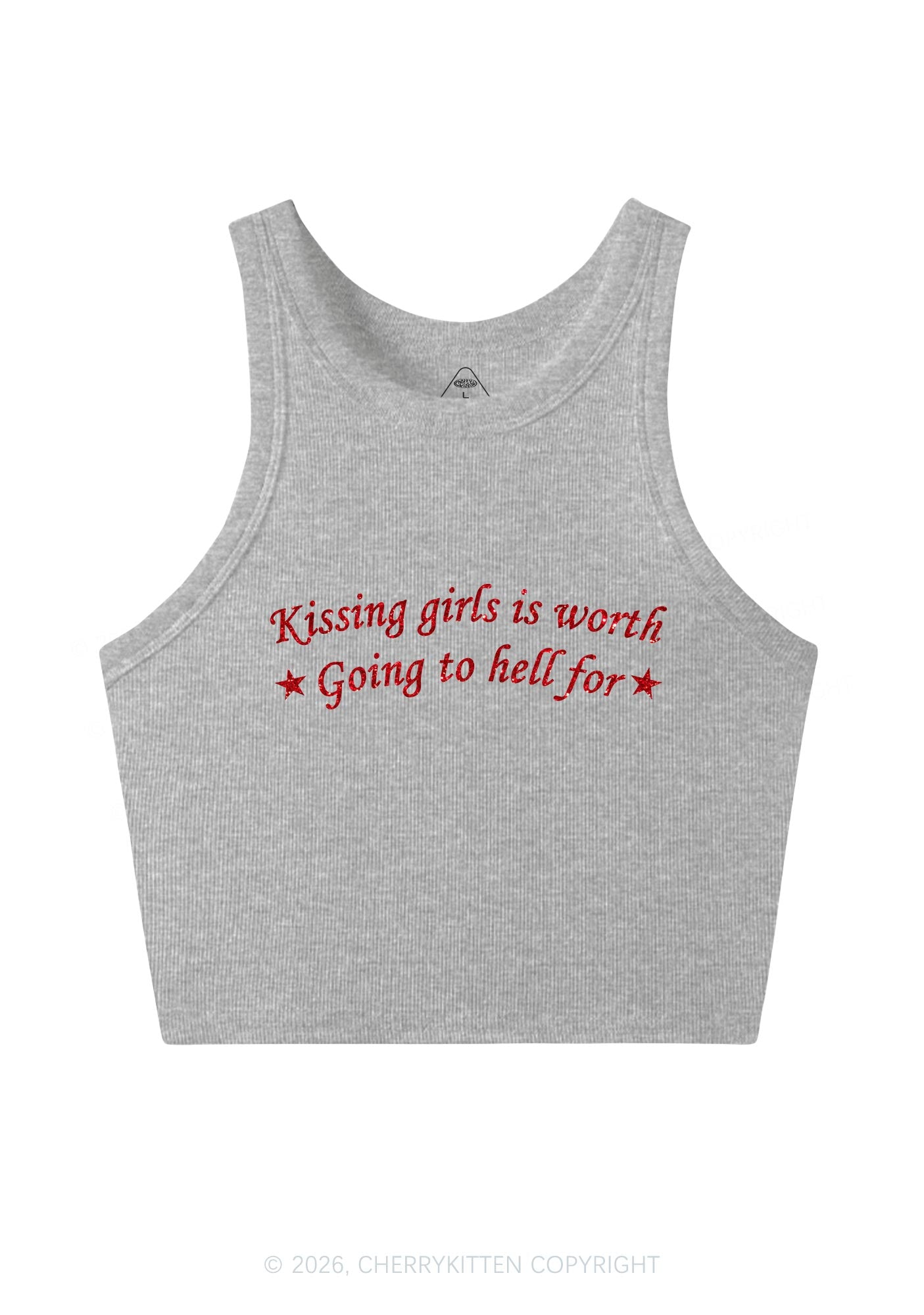 Glitter Kissing Girls is Worth Pride Y2K Crop Tank Top Cherrykitten