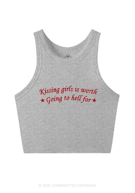 Glitter Kissing Girls is Worth Pride Y2K Crop Tank Top Cherrykitten