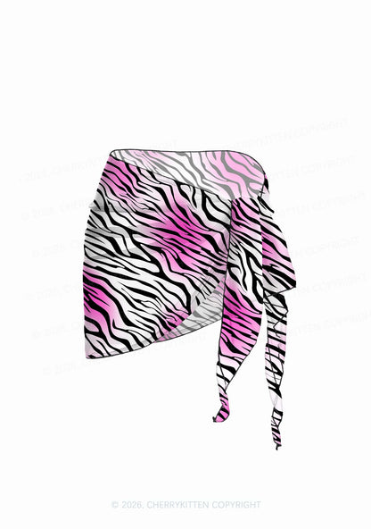 Gradient Pink Zebra Stripe Y2K Print Bikini Set Cherrykitten