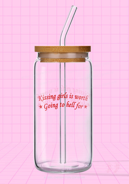 Kissing Girls is Worth Pride Y2K Printed Glass Cup Cherrykitten