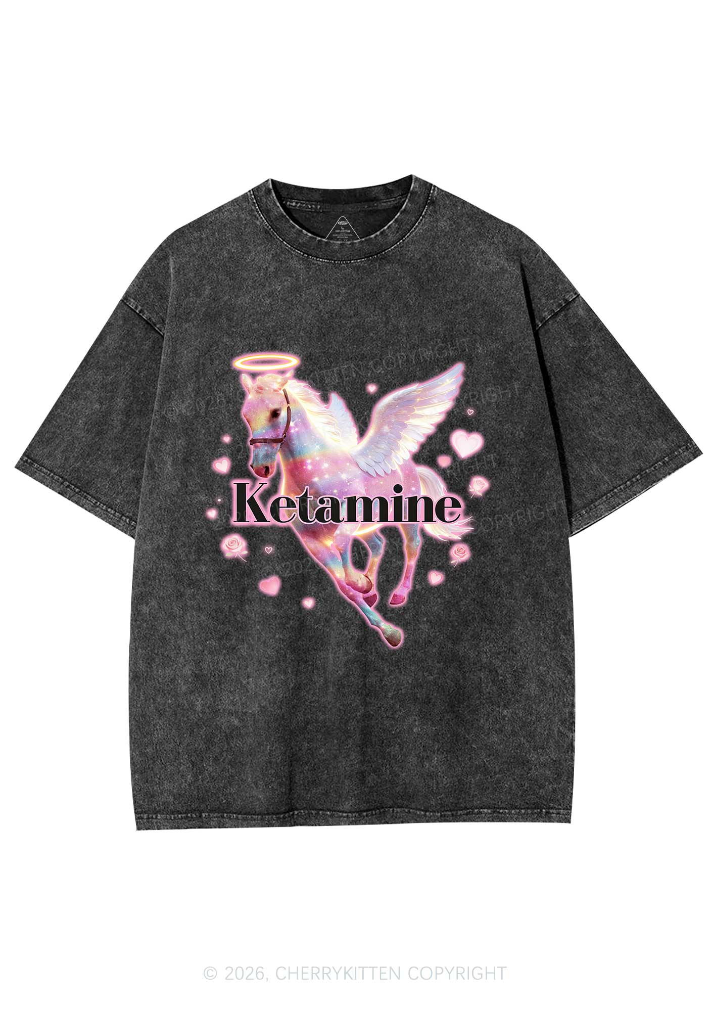 Angel K Horse Valentine's Day Y2K Shirts Washed Tee Cherrykitten